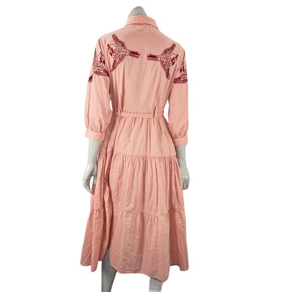 TALLULAH & HOPE Bird Embroidered Dress Waist-tie Peach Women's 6 - Picture 4 of 8